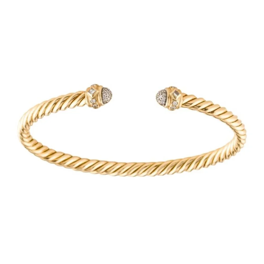 DAVID YURMAN 18K 750 YELLOW GOLD DIAMOND SPIRA CABLE CUFF BRACELET - Picture 3 of 10